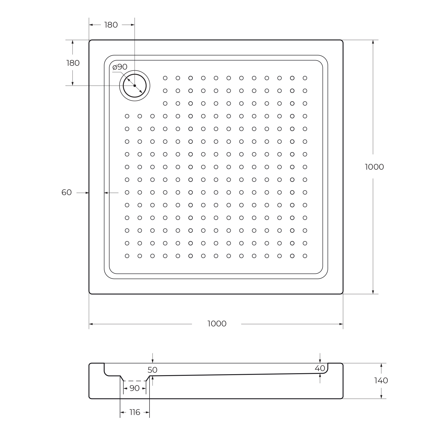 Акриловый поддон CEZARES TRAY-A-A-100-15-W0