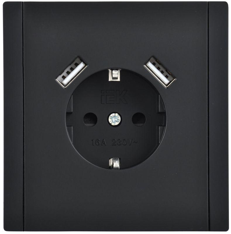 Розетка FORTE&PIANO FP145 16А USB A+A 3.1А с заземл. защ. шторки винт. крепл. черн. IEK FP-R14-16-U21-D31-K02