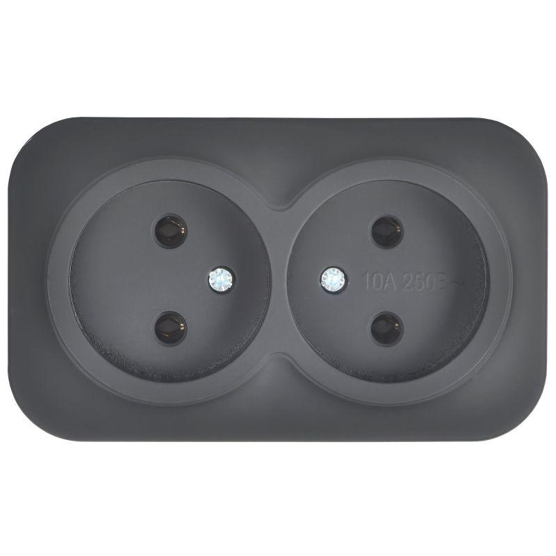 Розетка 2-м ОП GLORY РС22-2-ХЧм 10А без заземл. без защ. шторок черн. матов. IEK ERH20-K02M-10