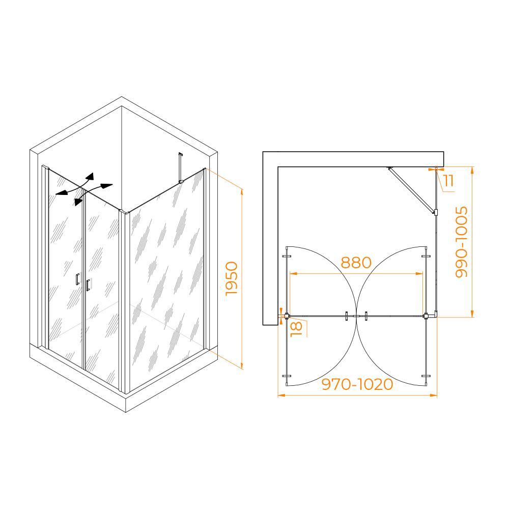 Душевой уголок RGW PA-134 (PA-104+Z-050-2+O-204), 060813400-11