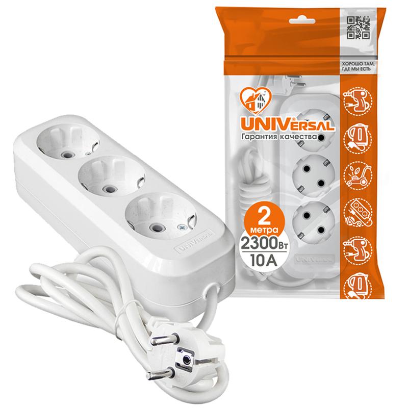 Удлинитель 3х2м с заземл. 10А IP20 У10-554 ПВС 3х0.75 UNIVersal 554-02