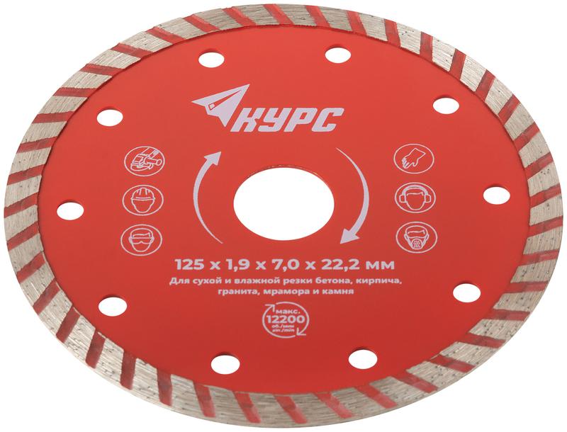 Диск отрезной алмазный Турбо 125х1.9х7.0х22.2мм сухая и влажная резка КУРС 37267
