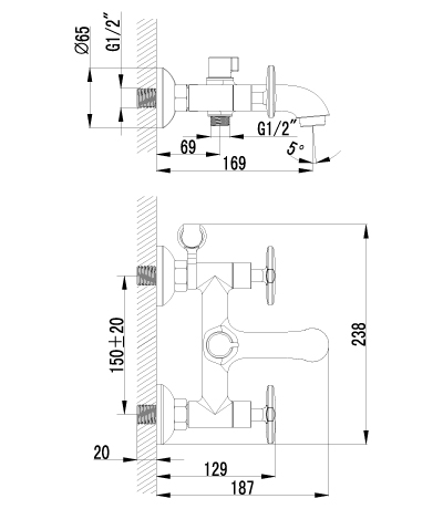 Смеситель для ванны Lemark Plus Spirit (LM1912C)
