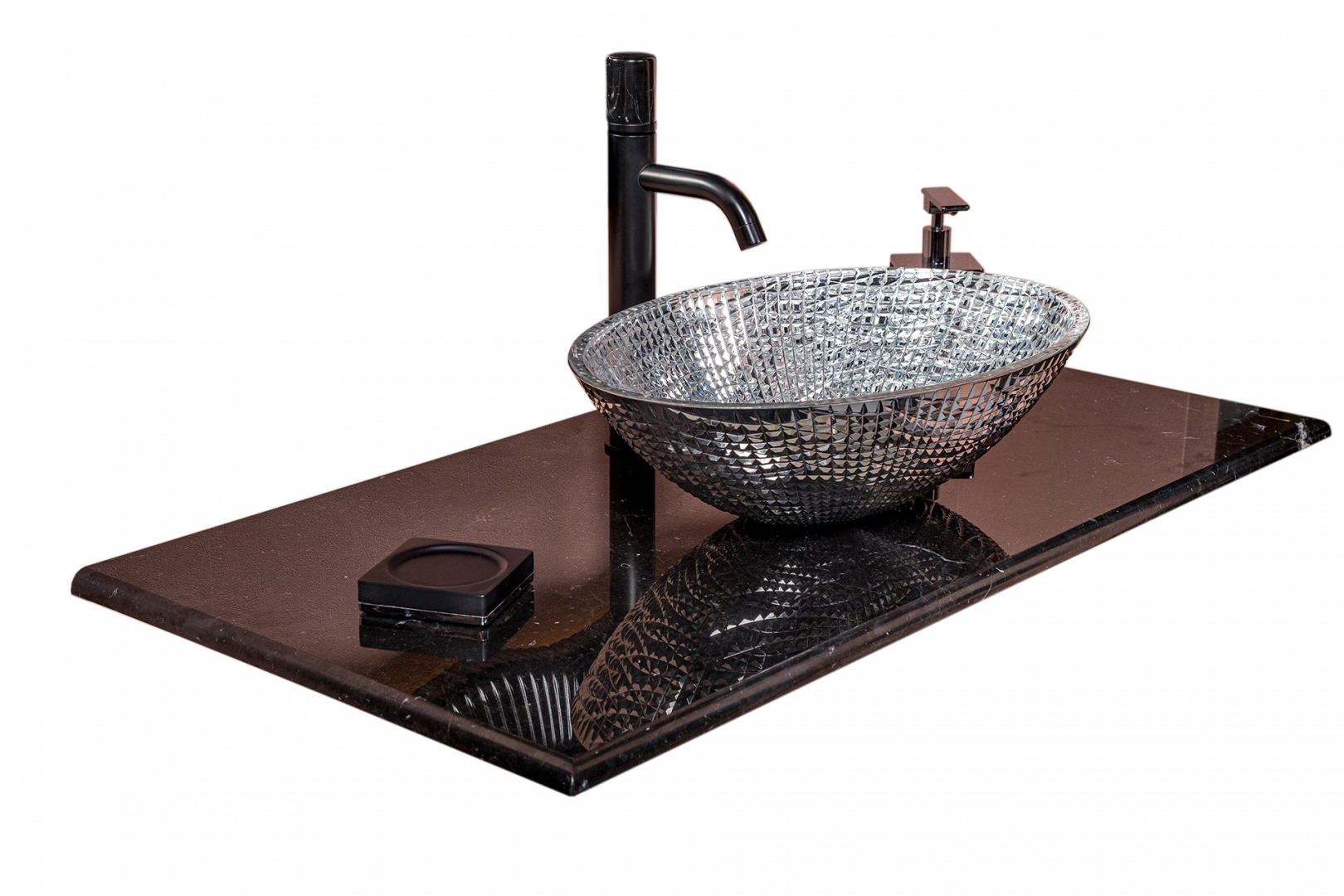 Столешница мрамор 81см Nero Marquina под Консоль и круглую хрусталь и смесак СБОКУ