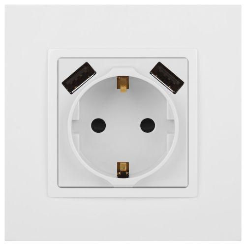 Розетка 16А 250В 2P+E с 2хUSB 5В-3А защ. шторки Elegance бел. 14-4109-01 ЭРА Б0047867
