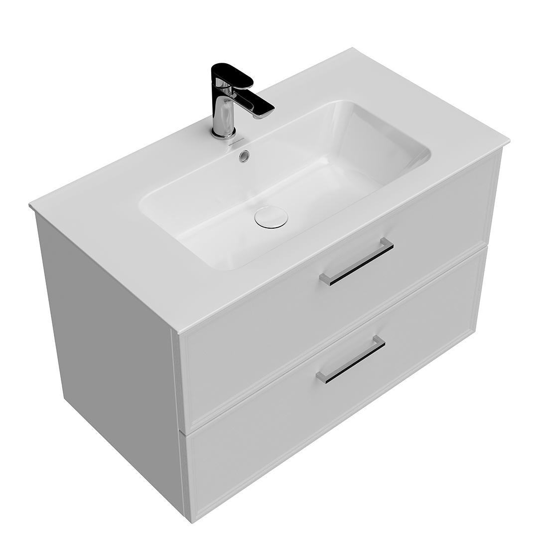 Тумба PIANO Classic подвесная 85 см, 2 ящика, ясень белый матовый