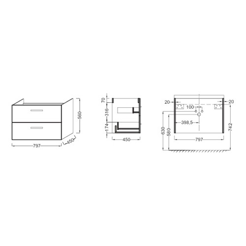 Тумба под раковину Jacob Delafon Ola EB391RU-N14 серый антрацит 80 см