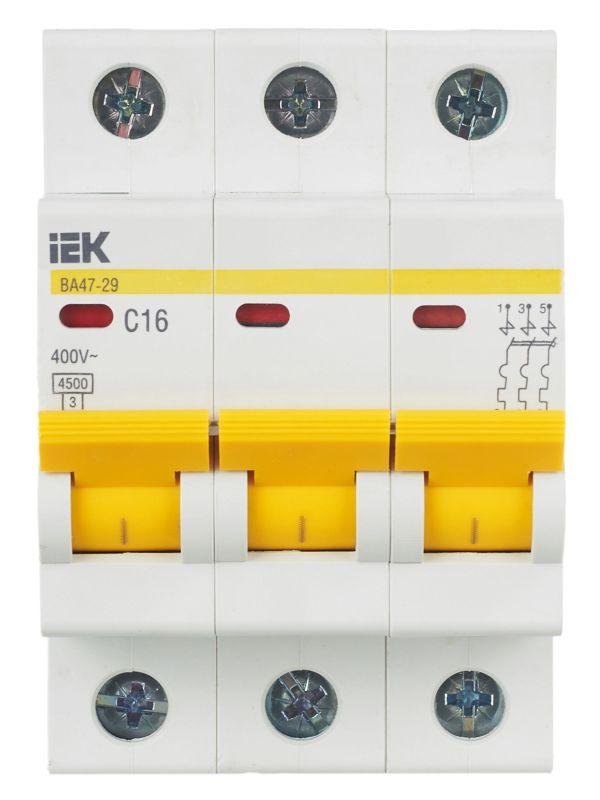 Выключатель автоматический модульный 3п C 16А 4.5кА ВА47-29 KARAT IEK MVA20-3-016-C