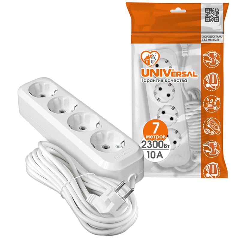 Удлинитель 4х7м с заземл. 10А IP20 Е-304 ПВС 3х1 АБС-пластик UNIVersal 9631983
