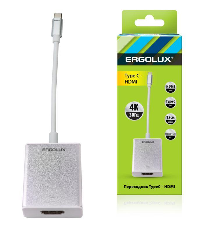 Переходник HDMI-Type C ELX-VA01-Type C пластик металлик коробка Ergolux 15300