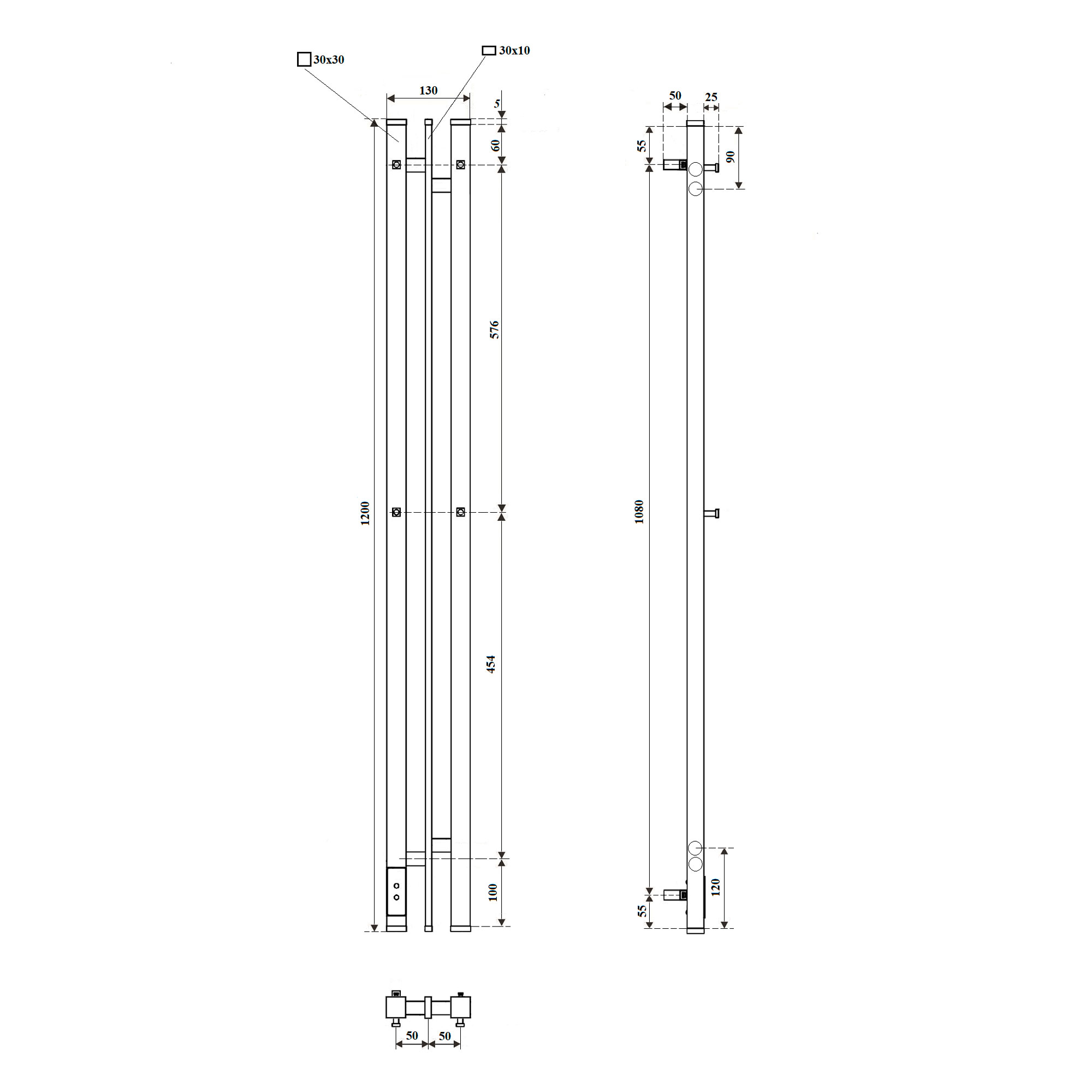 Полотенцесушитель электрический Point Фрея PN20712B П2 100x1200 диммер слева, черный