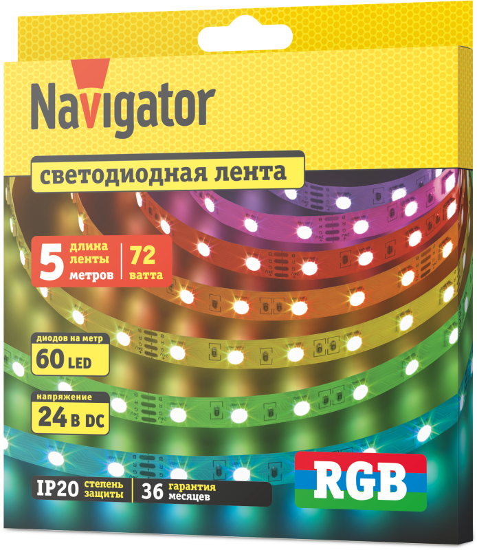 Лента светодиодная 95 313 NLS-5050RGB60-14.4-IP20-24V (уп.5м) Navigator 95313
