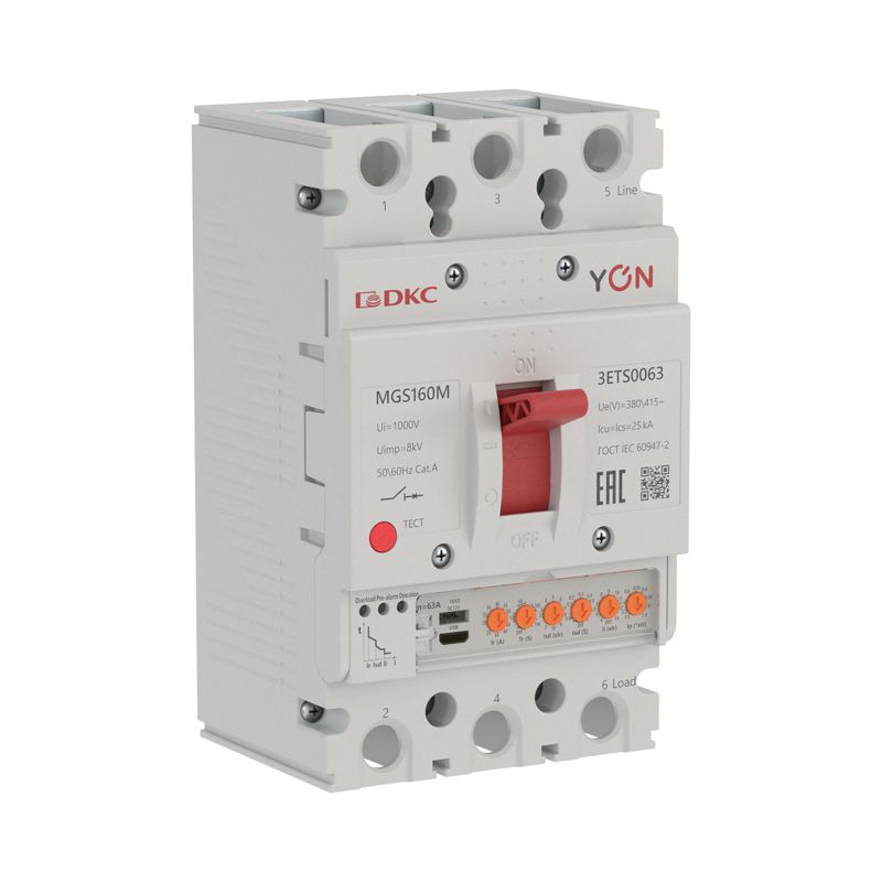 Выключатель автоматический в литом корпусе MGS160M 3P 25-63А 25кА с электронным расцепителем ETS YON MGS160M-3ETS0063