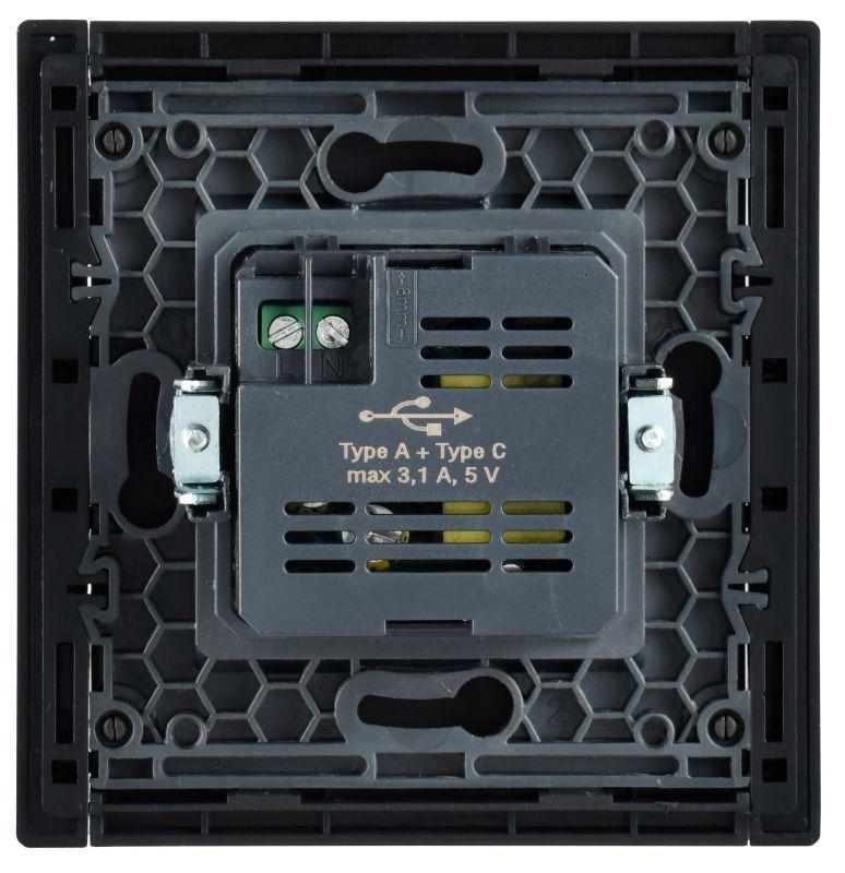 Розетка USB A+C 3.1А FORTE&PIANO FP550 сталь IEK FP-U22-D31-K46