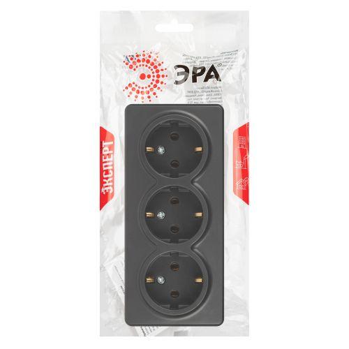 Розетка 3-м ОП Эксперт 11-2208-05 16А IP20 250В 3х2P+E Schuko с заземл. антрацит Эра Б0063007