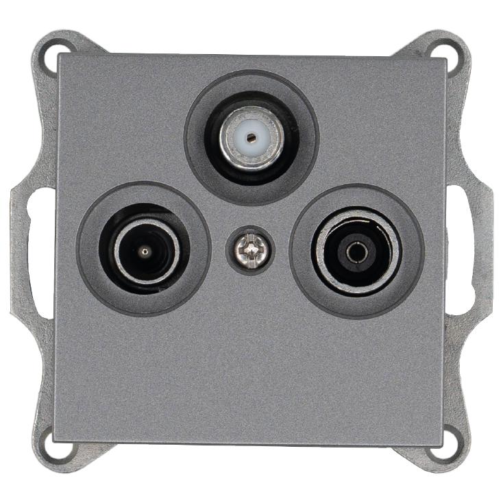 Розетка телевизионная проходная TV + FM + SAT 3-м Ф9.5мм механизм алюм. Jasmart G6207S