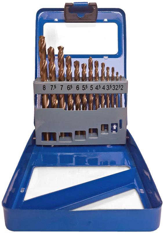 Набор сверл по металлу с кобальтом 5% в металлической коробке; 2-8мм (через 0.5мм) 13шт Profi Cutop 48-603