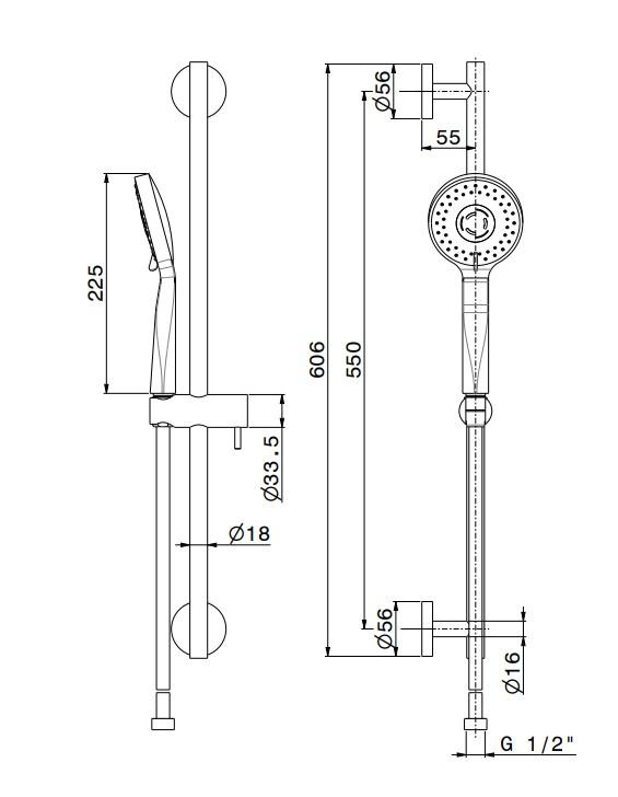 Душевая стойка OLE c ручной круглой лейкой и шлангом, без выхода для подачи воды, хром