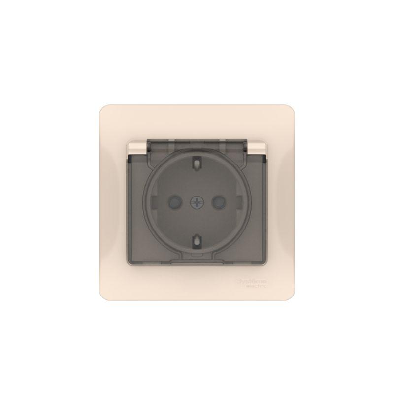 Розетка Glossa 16А IP44 с заземл. защ. шторки с крышкой быстрозажим. клем. в сборе беж. SE GSL000248S