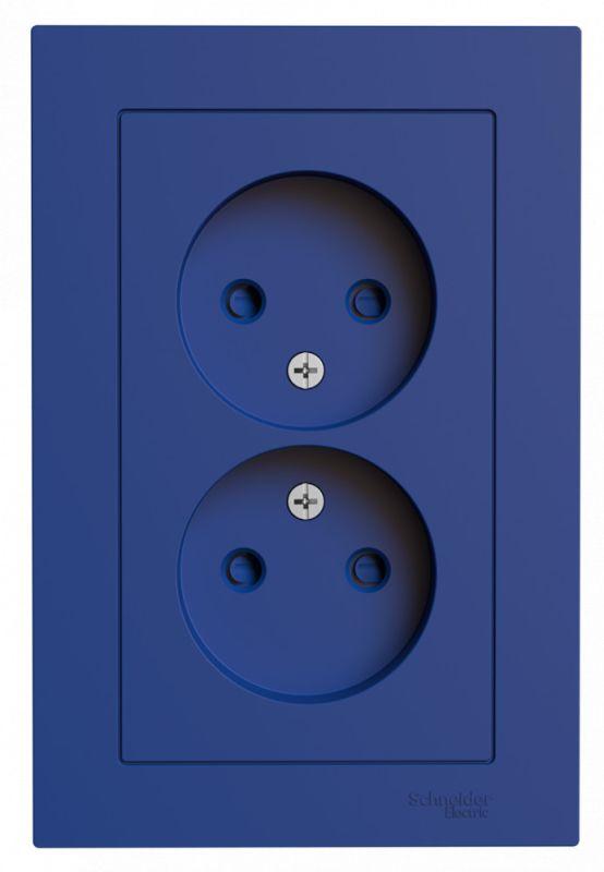 Розетка 2-м. AtlasDesign 16А без заземл. со шторками в сборе аквамарин SE ATN001122