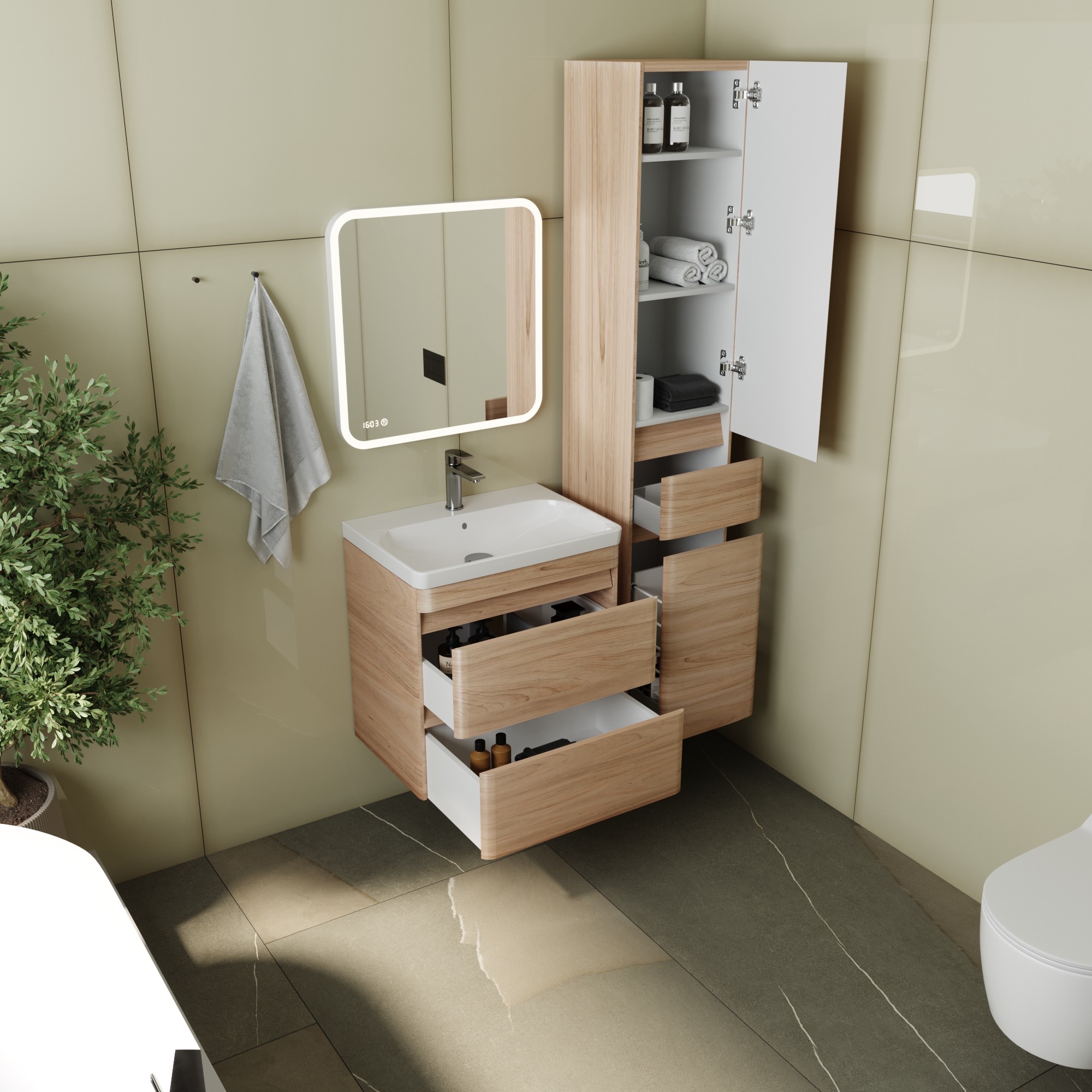 Тумба подвесная "Атлантика 60", Люкс ясень перламутр, PLUS