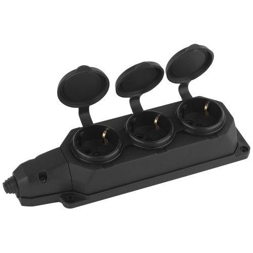 Колодка удлинителя 3-м с заземл. 16А IP44 K-3e-B-IP44 каучук черн. Эра Б0044545