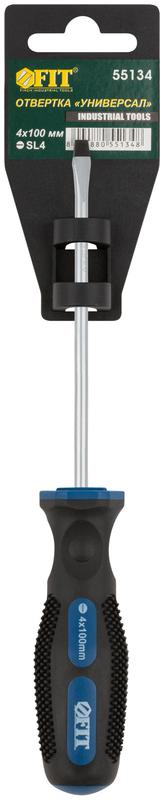 Отвертка "Универсал" CrV сталь прорезиненная ручка профи 4х100мм SL FIT 55134
