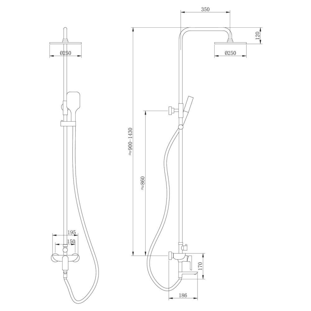 Душевая стойка ABBER Weiss Insel AF8016FWL с изливом, белый матовый