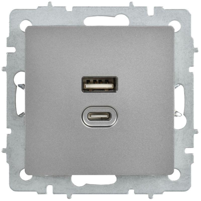 Розетка СП BRITE РЮ11-2-БрС USB A+C 45Вт высокоскор. заряд. сталь IEK BR-U22-045-K46