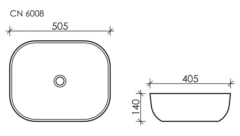 Умывальник чаша накладная прямоугольная Element 505*405*140мм, CN6008