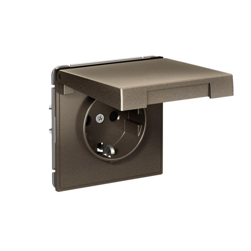 Розетка ArtGallery 16А IP20 с заземл. со шторками с крышкой быстрозажим. клем. механизм мокко SE GAL000646S