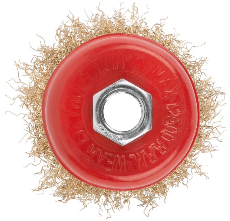 Корщетка чашечная гайка М14 стальная латунированная волнистая проволока 65мм КУРС 39036