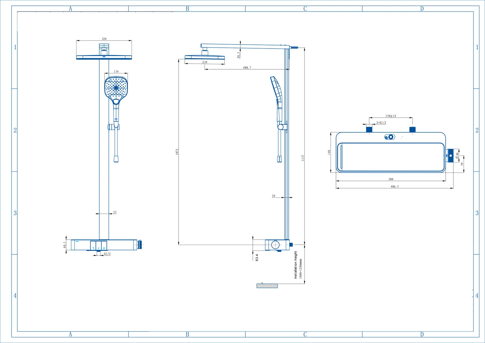 Душевая система Arrow AMG13GH872GG, 320*230 мм с термостатом, серый