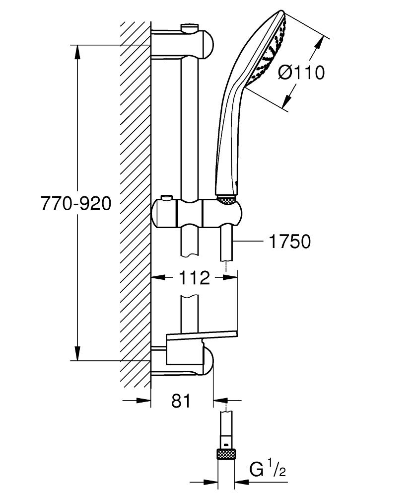 27267001 Душевой гарнитур с полочкой GROHE Euphoria (ручной душ, штанга 900 мм, шланг 1750 мм), хром