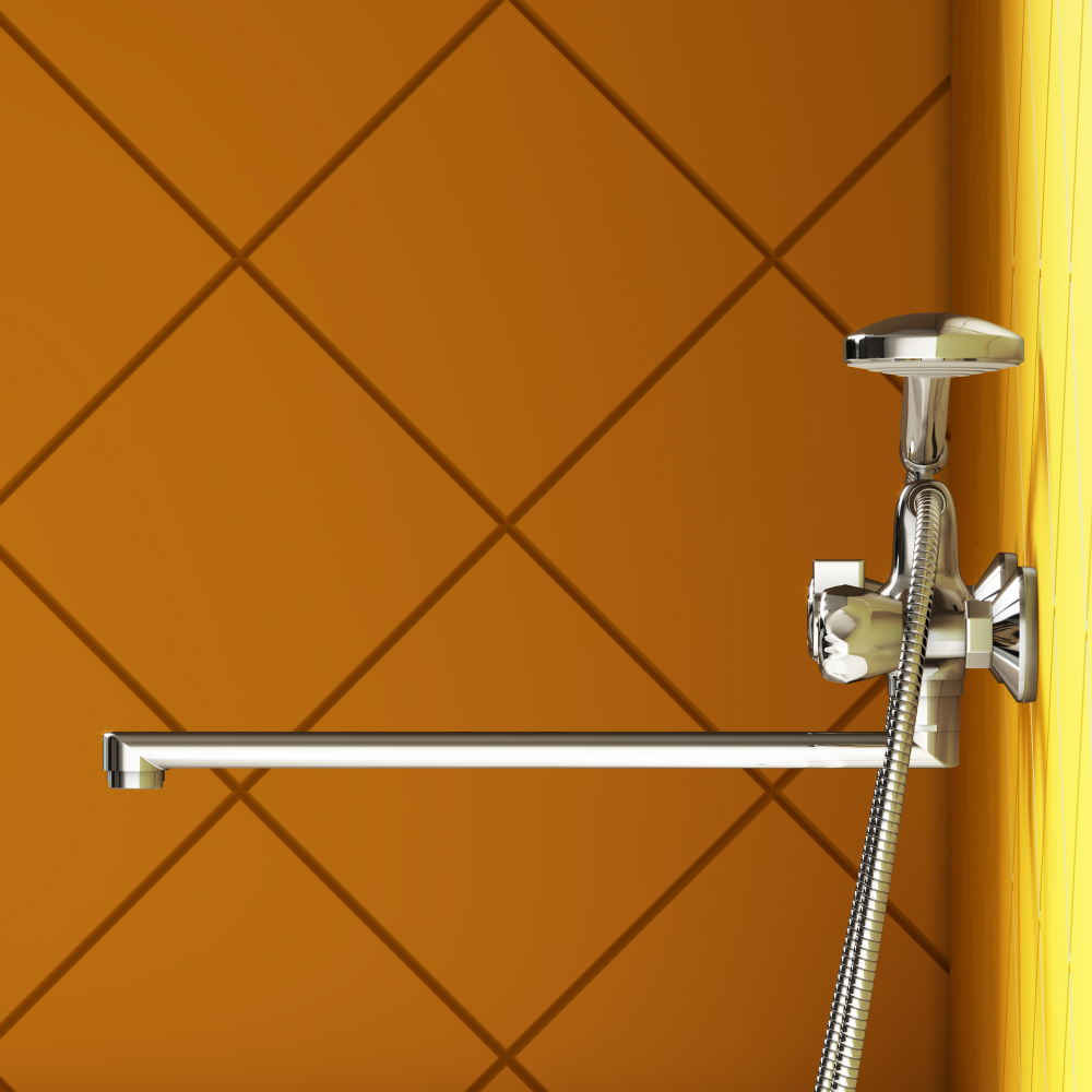 D7095000 Modern двухзахватный смеситель для ванны и душа с универсальным изливом и душевым набором