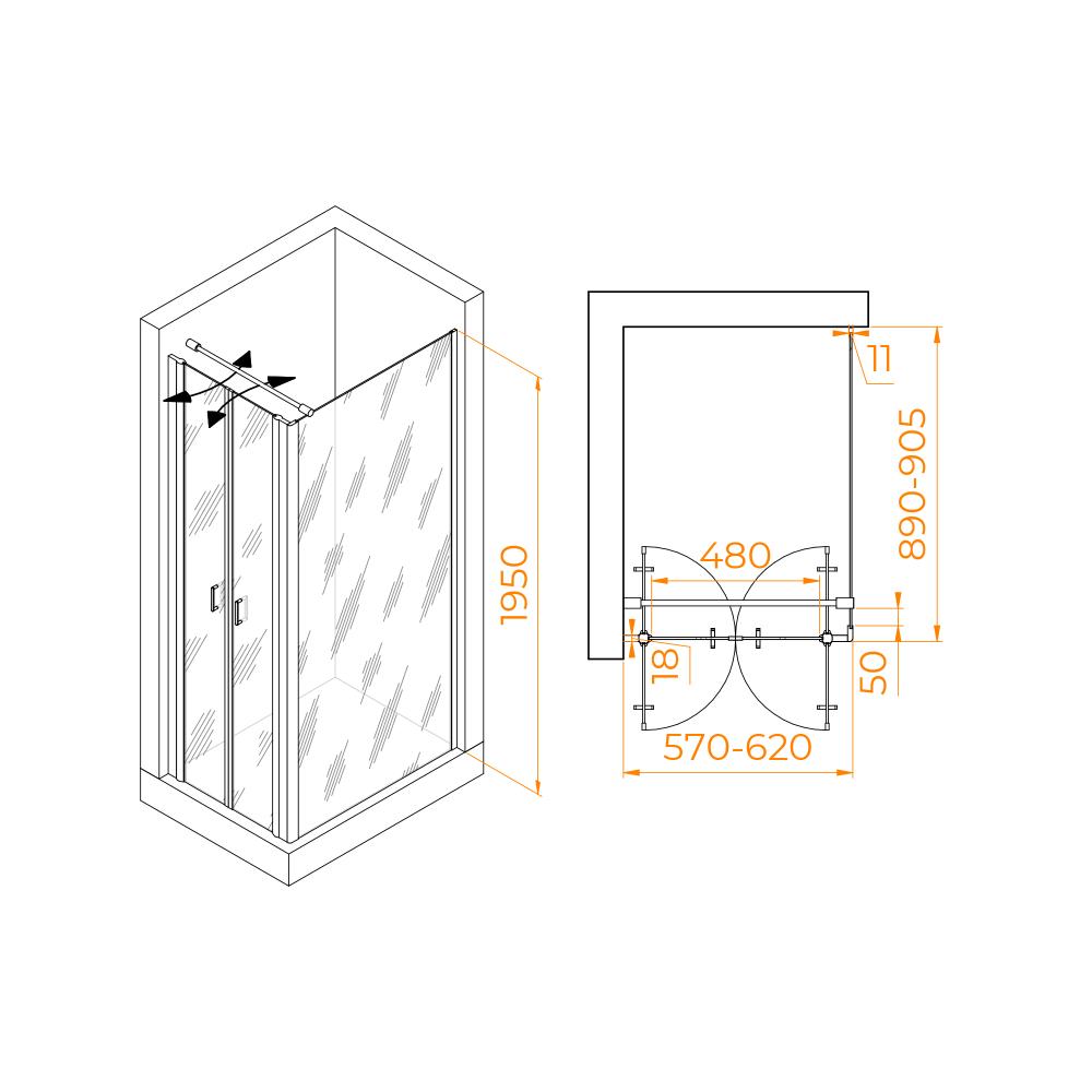 Душевой уголок RGW PA-144B (PA-104B+Z-050-2B+O-104B), 060814469-014