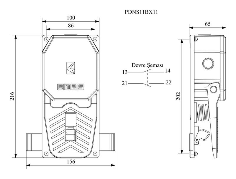 Педаль одиночная 1НО+1НЗ с фиксацией (250В AC 4А) IP65 EMAS PDNS11BX11