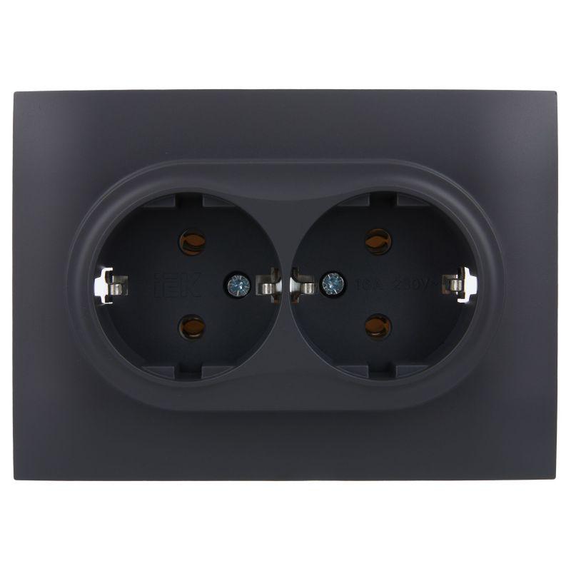 Розетка 2-м SKANDY 16А с заземл. без защ. шторок в сборе SK-R08T титан IEK SK-R21-16-K48-F