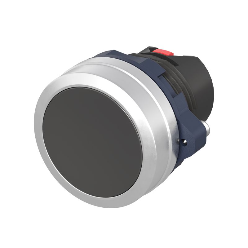 Кнопка плоская без фиксации алюм. кольцо черн. DKC M22P-FMBLA