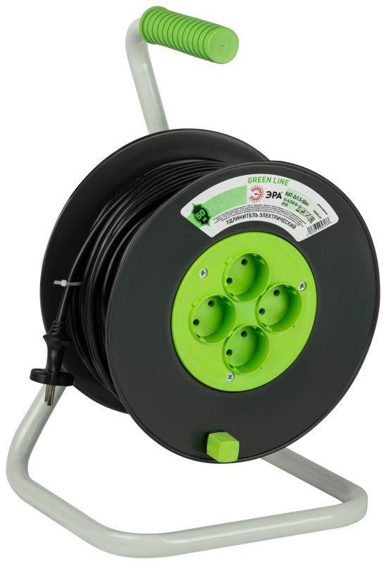 Удлинитель на пластик. катушке 4х50м без заземл. KAT-2x1.5-50m Greenline ПВС 2х1.5 Эра Б0065097