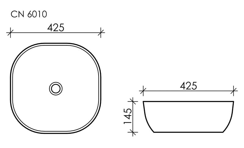 Умывальник чаша накладная квадратная Element 425*425*145мм, CN6010