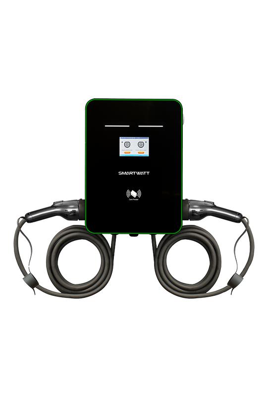 Станция зарядная для электромобилей EVC 44кВт OCPP 1.6J 3ф 380В два поста по 22кВт 32А переменный ток кабели по 5м коннекторы Type2 IP54 коммерческая SmartWatt 4512020470018