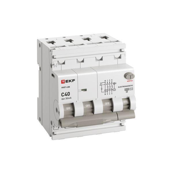 Выключатель автоматический дифференциального тока 4п (3P+N) C 40А 30мА тип AC 6кА АВДТ-63N электромеханич. PROxima EKF D63N46M40C30