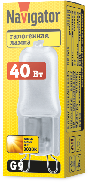 Лампа галогенная 94 232 JCD9 40Вт капсула G9 3000К 230В frost 2000h Navigator 94232
