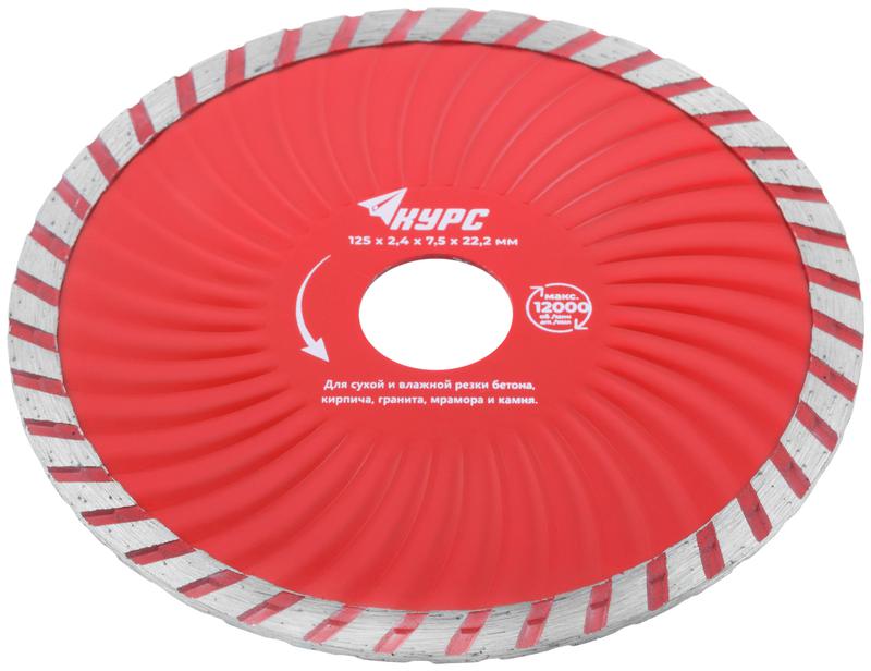 Диск отрезной алмазный Турбо-волна 125х2.4х7.5х22.2мм сухая и влажная резка КУРС 37272