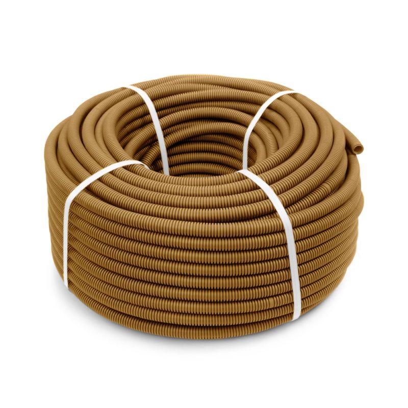 Труба гофрированная ПВХ легкая d20мм с протяжкой 350 Н бук (уп.100м) Промрукав PR01.0033