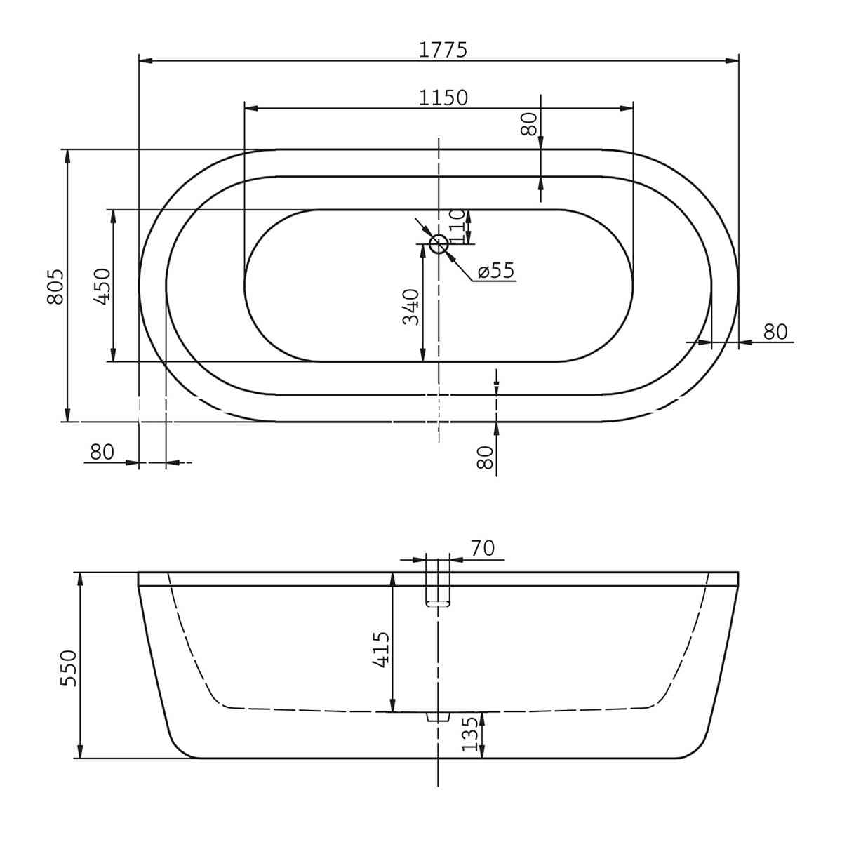 Акриловая ванна BELBAGNO BB12-1775