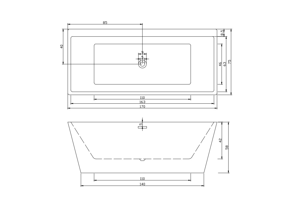 Ванна LUGANO акриловая отдельностоящая Ceruttispa (170х750х580)