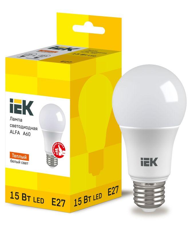 Лампа светодиодная Alfa 15Вт A60 грушевидная 3000К E27 230В (6шт) IEK LLA-A60-15-230-30-E27-6