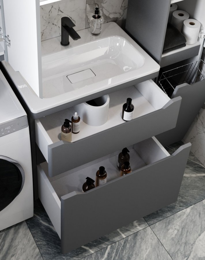 Тумба напольная "Марелла 70" (2 ящ.) Люкс антискрейтч серый, PLUS